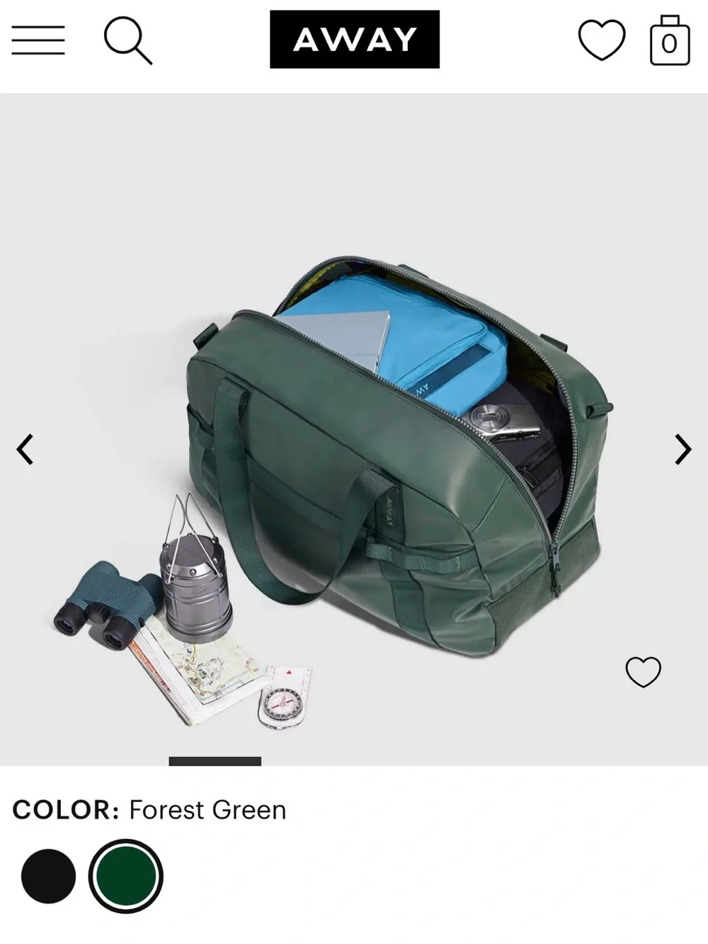 Away Active Duffle Bag 40L in Forest Green w/ Adjustable Strap